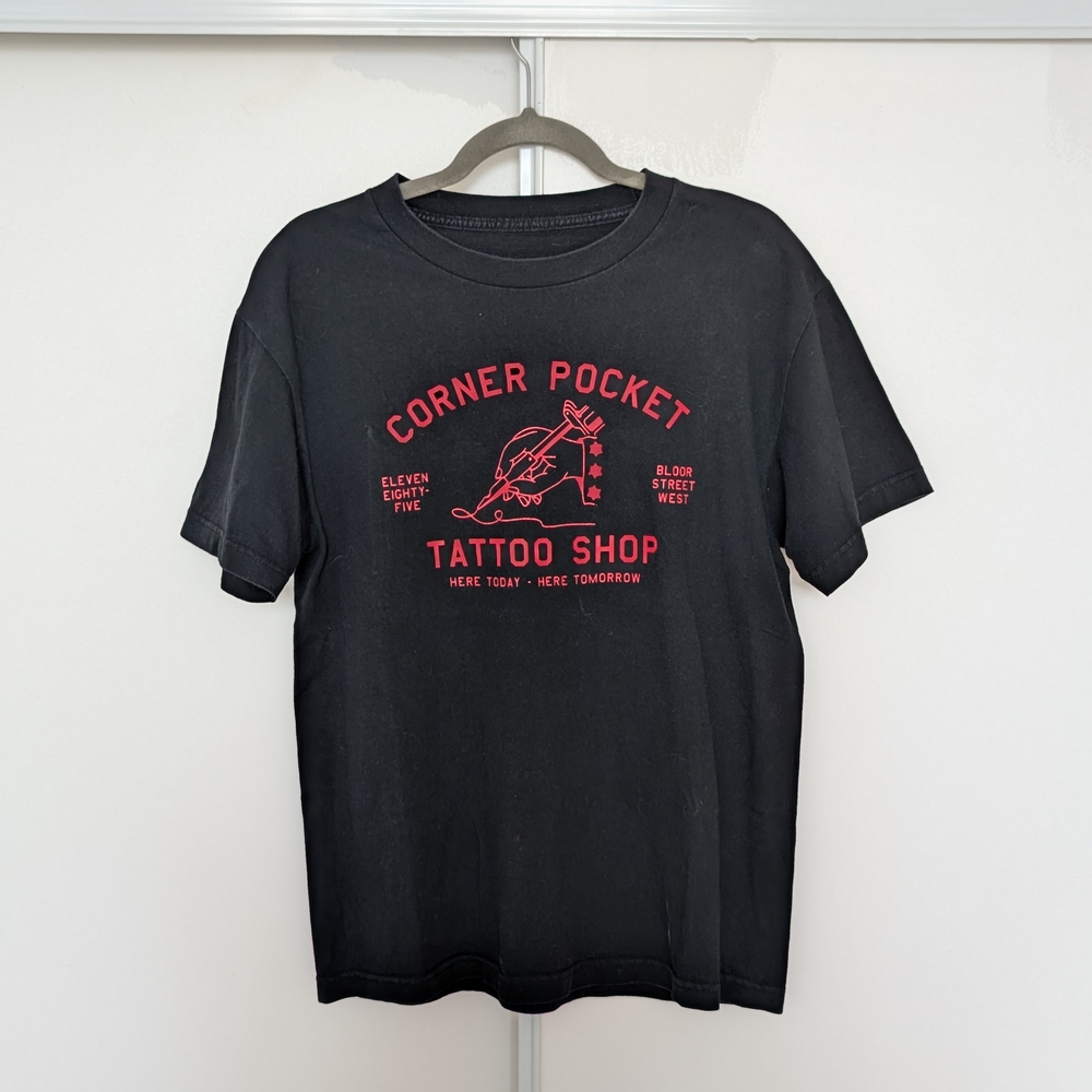 Corner Pocket Tattoo Shop Black T-Shirt